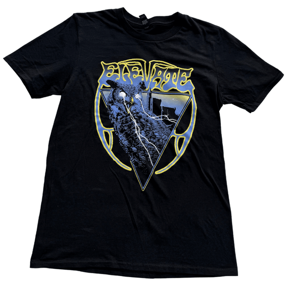 "Elevate Owl Tshirt featuring striking owl design in triangle frame on black tee, part of the Newest Elevate designs"