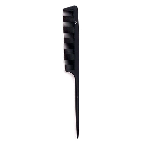 Aveda Arts Carbon Tail Comb with fine-tooth and tail, ideal for styling, teasing, and separating hair sections, featuring Aveda "A" on the spine