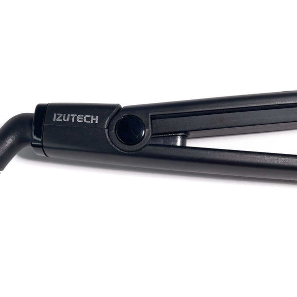 Close-up of black IZUTECH SLIM450 Professional TITANIUM Flat Iron 1 inch with sleek ergonomic design.