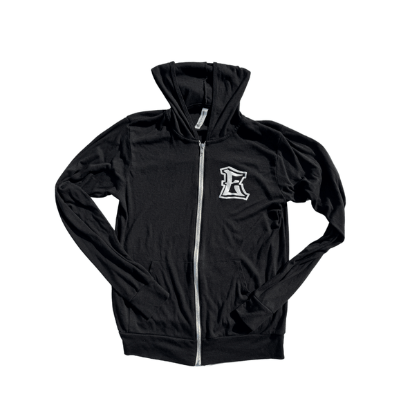 Black Elevate E Zip Up Sweatshirt - Unisex essential fit lightweight hoodie with Elevate logo, side-seamed, ribbed cuff, 100% cotton