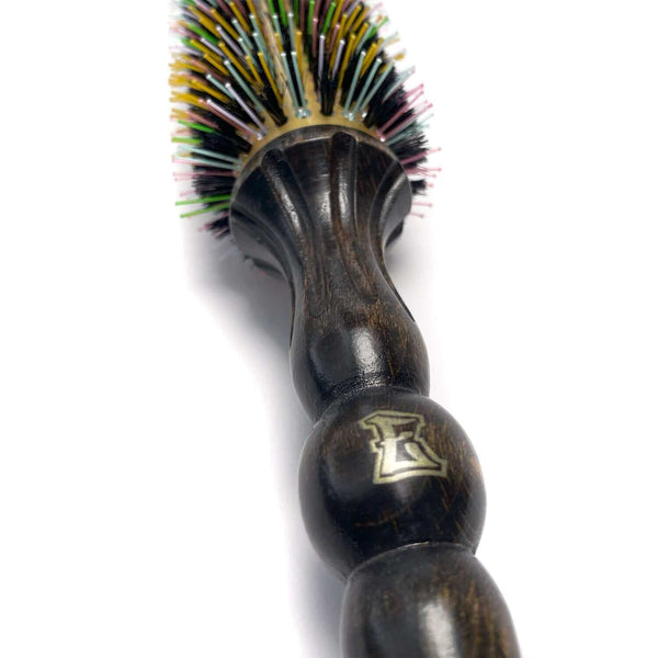 ElevateHair Rainbow Thermal Brush with colorful nylon and boar bristles, lightweight hollowed core head, and durable beechwood handle