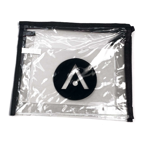 Aveda Arts Small Clear Tote with Zip Closure, 7.5" x 5" x 1.75", Transparent Bag with Black Trim and Logo