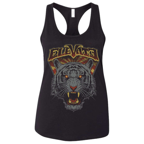 Black Elevate Hair Tiger Tank with roaring tiger graphic and bold lettering