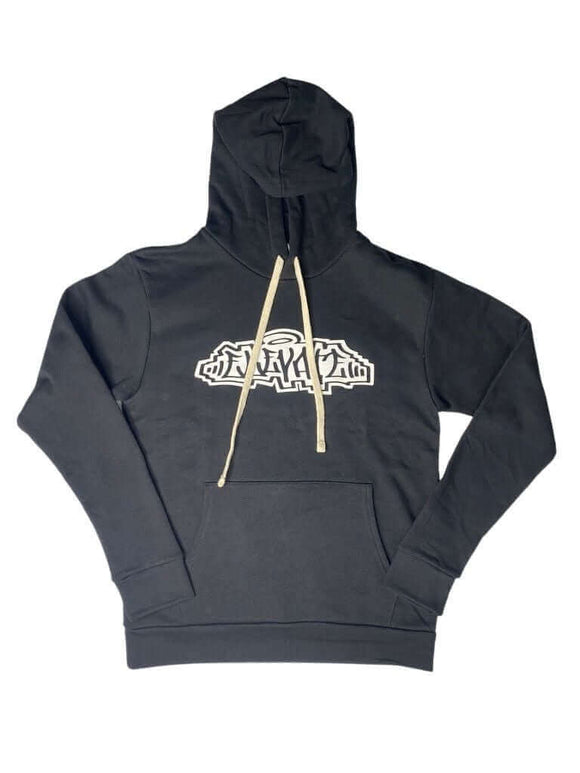 Black ElevateHair Hoodie with logo, unisex 100% cotton essential fit, tear-away tag
