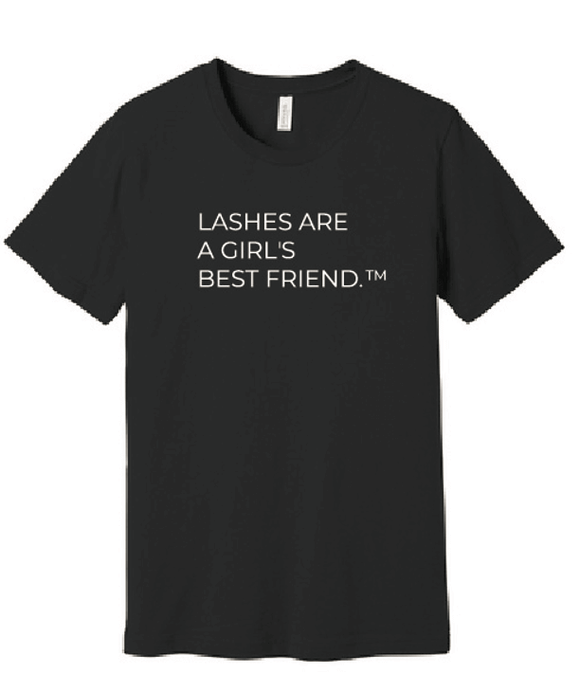 Black unisex T-shirt with "Lashes Are A Girl's Best Friend" text by VoMor
