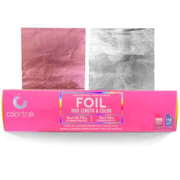 Colortrak Foil Pop Up Duo Length Blush/Silver packaging with blush and silver foil sheets for short and long hairstyles.