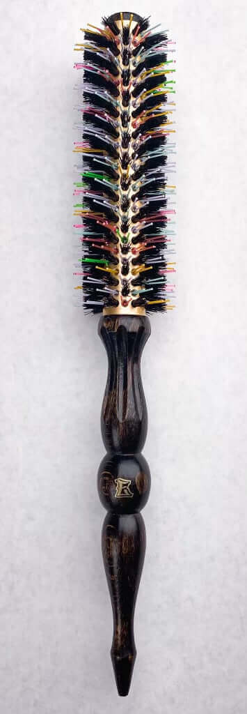 ElevateHair Rainbow Thermal Brush with colorful nylon and natural boar bristles, lightweight hollow core head, and durable beechwood handle