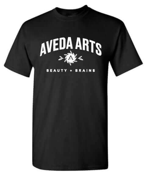 Aveda Arts Beauty & Brains 100% cotton black t-shirt with white print