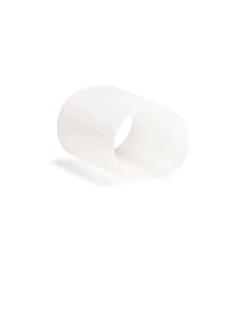 White cylindrical plastic connector piece on a white background