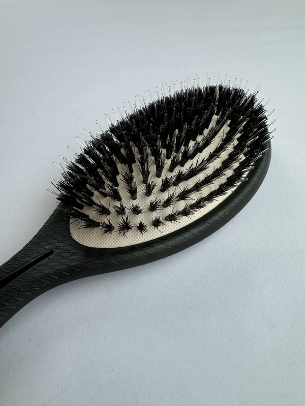 ELEVATE HAIR Cushion Brush by BASS with natural boar bristles for styling and shining all hair types.